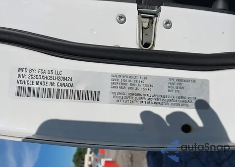 2020 Dodge Charger Gt из США, поврежденный, VIN 2C3CDXHG5LH208424